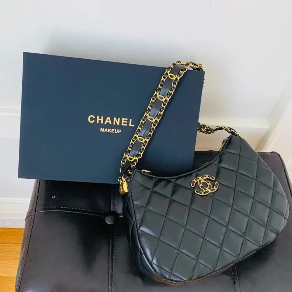 New in Box Chanel Makeup GWP Black Quilted Faux Leather 19 Hobo Shoulder Bag